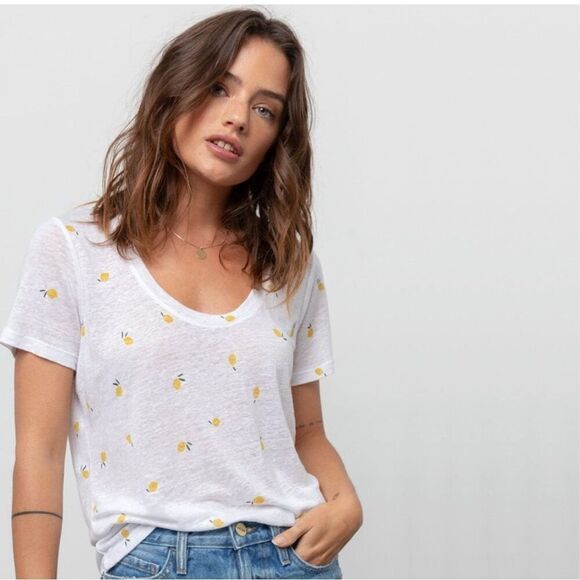 Rails T-Shirt Tee Citron Oversized White Linen Blend Lemon Print - Picture 1 of 6